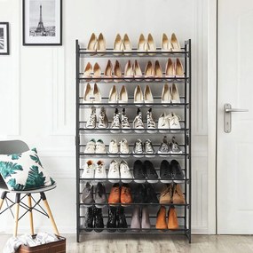 Fém cipőtartó 8 drótpolccal, fekete