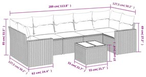8 részes fekete polyrattan kerti ülőgarnitúra párnákkal
