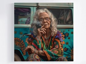 Canvas Hippi Vászonkép Idős Nő Színes Van Retro 40x40