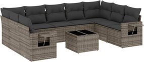 vidaXL 10 részes szürke polyrattan kerti ülőgarnitúra párnákkal
