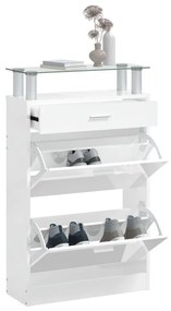 vidaXL magasfényű fehér szerelt fa cipőszekrény 63x24x104 cm