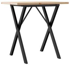 tömör fenyőfa és öntöttvas étkezőasztal X-vázzal 80x50x75,5 cm