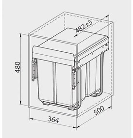 Hulladékgyűjtő GTV Practi Eco 400, szelektív, manuális működés, lágy záródás, 2x20 L edénnyel, fedéllel