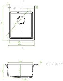 Laveo Monchichi, 1 kamrás gránit mosogató 390x500x205 mm, szürke, LAV-SBO_510Y