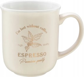 Porcelán bögre 380 ml krémszínű, arany felirattal kávéhoz és teához 1 db