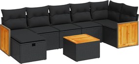 vidaXL 8 részes fekete polyrattan kerti ülőgarnitúra párnákkal
