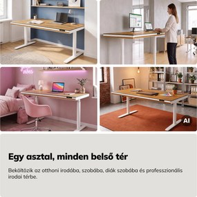 Elektromos ülő-álló íróasztal fiókkal és Qi vezeték nélküli töltővel fehér/aranytölgy, 1600 mm: ELLIS