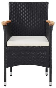 5 részes fekete polyrattan és tömör fa kerti bisztrószett