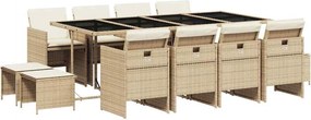 vidaXL 13 részes bézs polyrattan kerti étkezőgarnitúra párnákkal