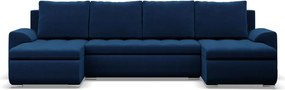 Tokio U alakú sarokkanapé, 3 ágyneműtartóval, bársony, univerzális oldal, kék