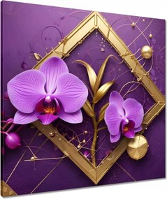 Vászonkép 70x70 Lila orchideák és arany