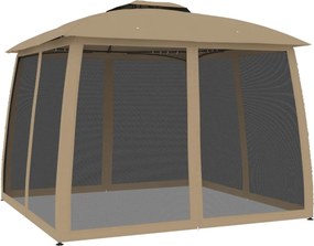 vidaXL tópszínű acél dupla tetős pavilon hálós falakkal 2,93 x 2,93 m