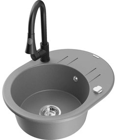Mexen Kevin, 1 kamrás gránit mosogató 586x458x190 mm és Elia mosogató csaptelep, szürke, 6517-71-670101-70