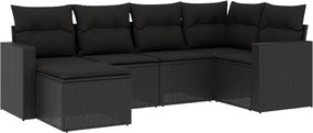vidaXL 6 részes fekete polyrattan kerti ülőgarnitúra párnákkal