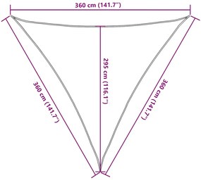 háromszög alakú HDPE napvitorla 160 g/m² 3,6x3,6x3,6 m