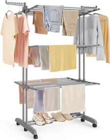 SONGMICS gurulós ruhaszárító, 4 szintes, összecsukható, rozsdamentes acél, 173 cm magas