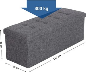 Összecsukható vászon tárolópuff, sötétszürke 110x38x38cm
