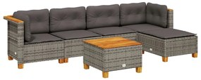 vidaXL 6 részes szürke polyrattan kerti ülőgarnitúra párnákkal