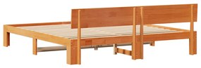 Ágykeret Fejvéggel Gyantázott Barna 200x200 cm Tömör Fenyőfa