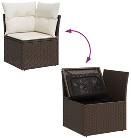 6 darabos Kert Kanapé Szett Párnákkal Barna Poli Rattan, 2-Fős Kert Kanapé Tárolóval és Párnákkal Barna Poli Rattan