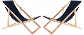 2X Kerti Napozóágy Fából Összecsukható Woodok Sötétkék Szövet