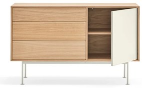 Yoko krémfehér komód tölgyfa dekorral, szélesség 128 cm - Teulat