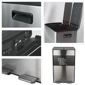 Matt ezüstszínű acél szelektív pedálos szemetes 2x30 l Aliya – Spirella