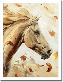 Poszter fehér keretben 30x40 Ló az őszi levelek között
