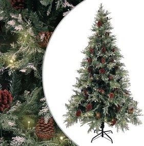 vidaXL zöld-fehér PVC és PE megvilágított karácsonyfa tobozzal 195 cm