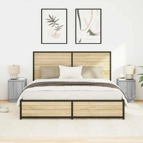 2 db szürke sonoma éjjeliszekrények LED világítással 38x34x50cm