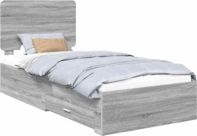 vidaXL Ágykeret fejtámlával fiókkal Szürke Sonoma 100 x 200 cm Faanyag