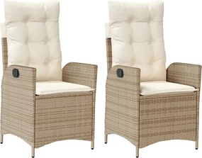 vidaXL 2 db bézs polyrattan dönthető kerti szék párnákkal