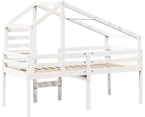 fehér tömör fenyőfa magasított ágy tetővel 90 x 190 cm