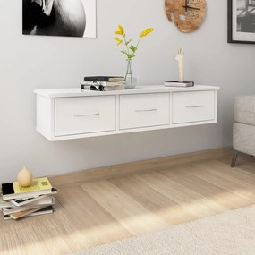 vidaXL magasfényű fehér falra szerelhető szerelt fa fiókos polc