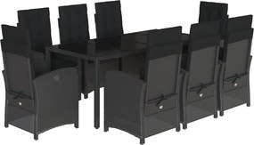 vidaXL 9 részes fekete polyrattan kerti étkezőgarnitúra párnákkal
