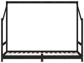 fekete tömör fenyőfa gyerekágykeret 2 x (80 x 200) cm