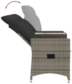 2 személyes szürke polyrattan dönthető kerti kanapé asztallal