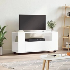 Magasfényű fehér szerelt fa TV-szekrény 102x34,5x43 cm