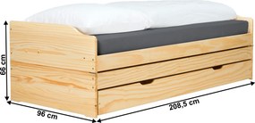 Ágy kihúzható pótágyakkal, természetes, tömörfa, 90x200, FLOPY