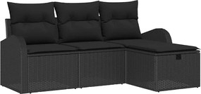 vidaXL Kerti Kanapé Szett párnával tárolóval 4 pcs Fekete polirattan