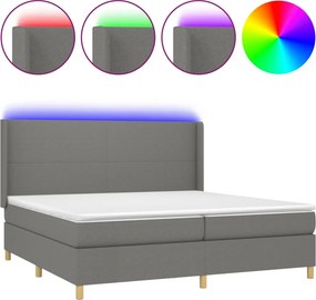 vidaXL sötétszürke szövet rugós és LED-es ágy matraccal 200x200 cm