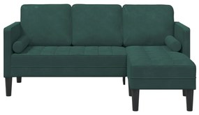 3 személyes kanapé chaise longue-al sötétzöld 160 cm bársonyos