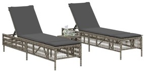 2 db szürke polyrattan napozóágy asztallal