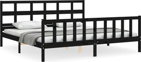 vidaXL fekete tömör fa ágykeret fejtámlával 200 x 200 cm