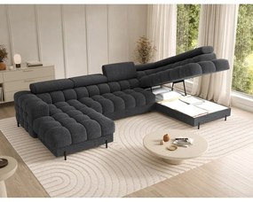 Sötétszürke buklé kinyitható sarokkanapé (jobb oldali-U alakú) Feraria – ELTAP
