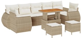 10 részes kerti kanapé szett párnákkal bézs poly rattan akác