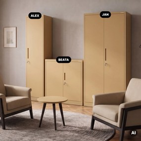 Keskeny fém irodai iratszekrény, bézs, 450x1850x400 mm: ALEX Fresh Style