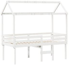 fehér tömör fenyőfa magasított ágy tetővel 90 x 200 cm