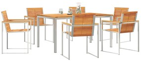 7 darabos kerti étkező szett Tömör fa akác, Kültéri étkezőasztal 180x90x75 cm Tömör fa akác