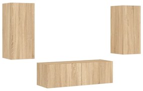 3 darab sonoma tölgy színű falra szerelhető TV-szekrény LED-del